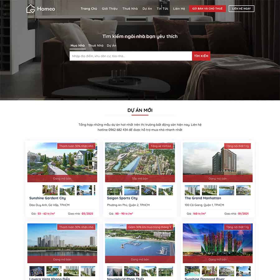 Mẫu thiết kế website tìm kiếm mua bán bất động sản