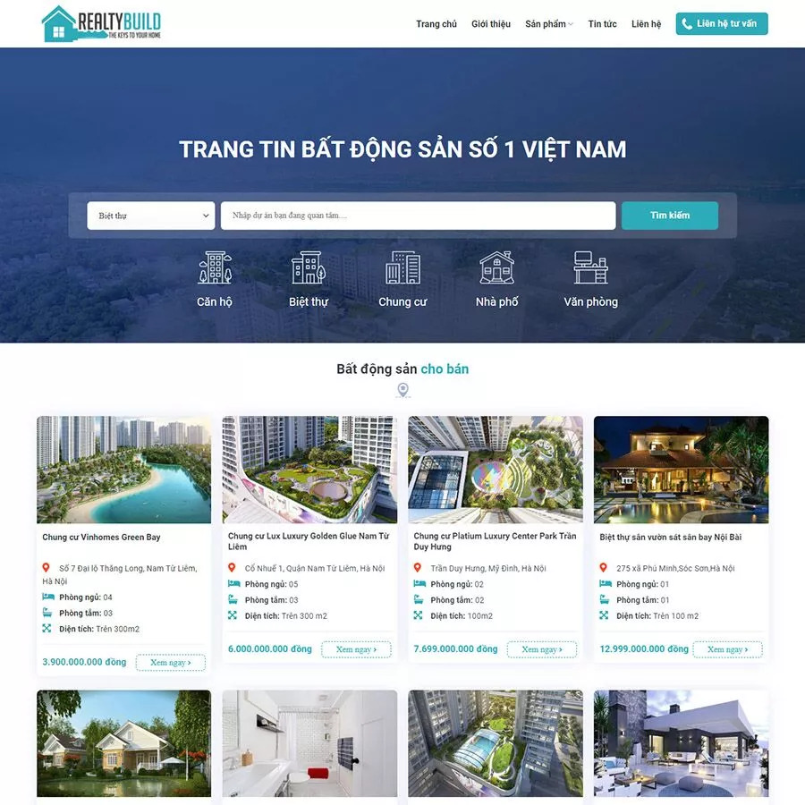Mẫu thiết kế website trang tin bất động sản