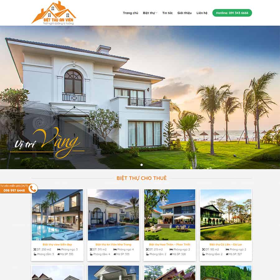 Mẫu thiết kế website mua bán bất động sản biệt thự