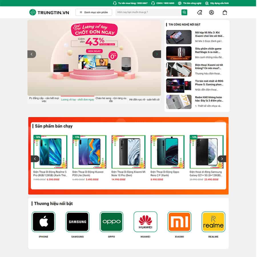 Mẫu thiết kế website bán hàng điện máy