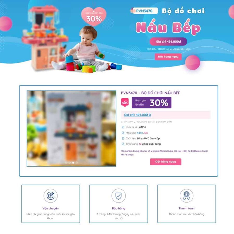 Mẫu thiết kế website Landing Page bán đồ chơi trẻ em