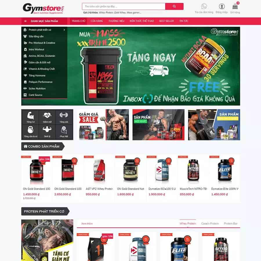 Mẫu thiết kế website bán thực phẩm phòng gym