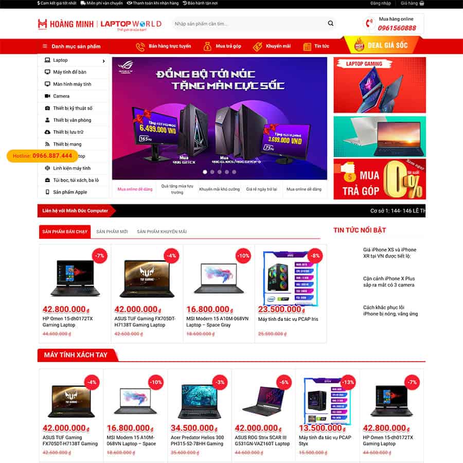 Mẫu thiết kế website bán máy tính, laptop