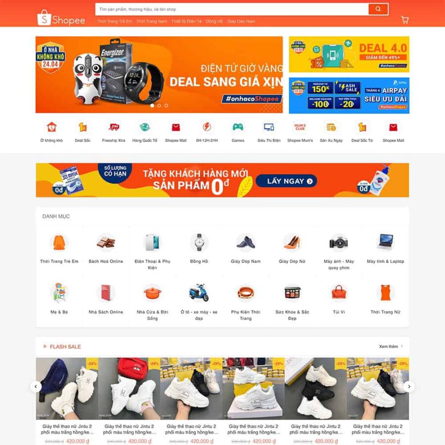 Mẫu thiết kế website bán hàng giống Shopee