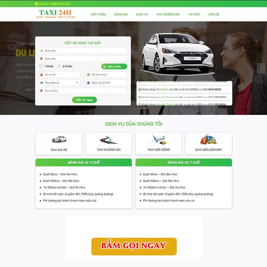 Mẫu thiết kế website dịch vụ taxi