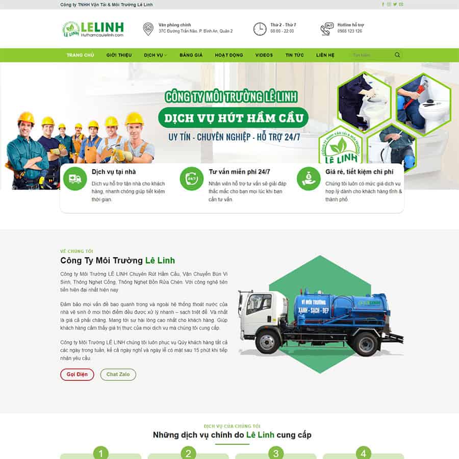 Mẫu thiết kế website dịch vụ hút bể phốt, vệ sinh